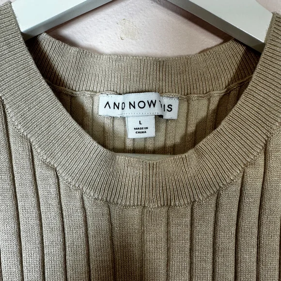 AND NOW THIS Beige Ribbed Knit Sleeveless Tank Top‎ Size L - Picture 2 of 6